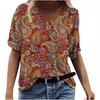 Summer V-neck 3D Feather Flower Printed Top Fashionable Casual Short Sleeved Women's T-shirts