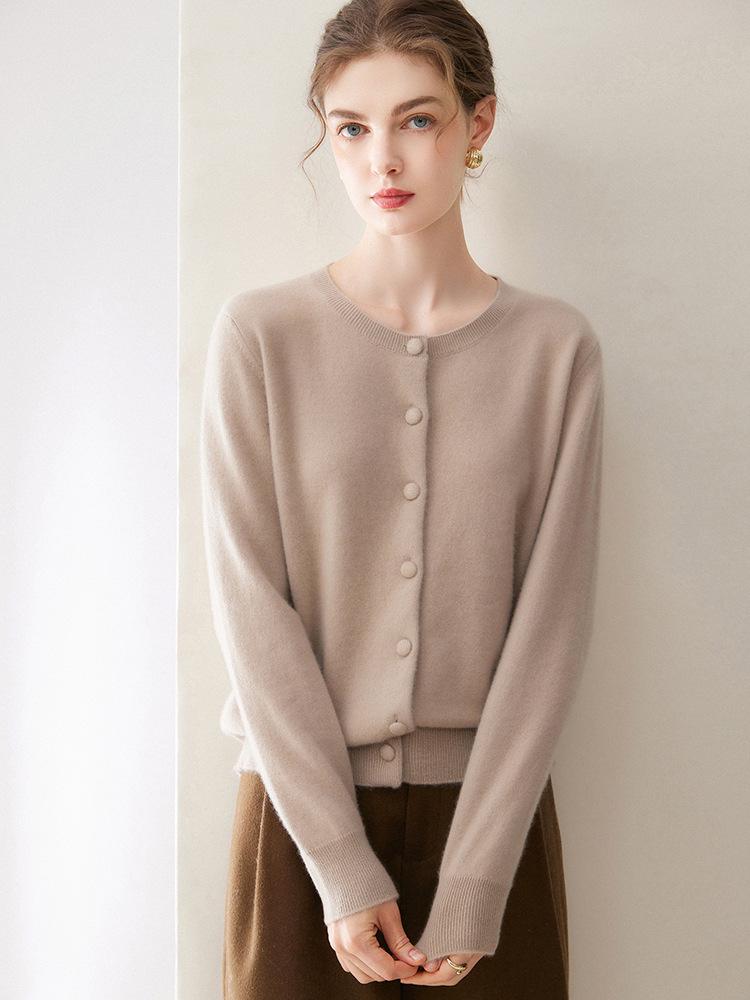 Kangsai 100% Pure Cashmere Women's Round Neck Cardigan - Autumn/Winter Knit Sweater Jacket Top