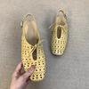New Retro Style Square Head Hollow Woven Breathable Light Mouth One-word Buckle with Thick Heel Sandals Women