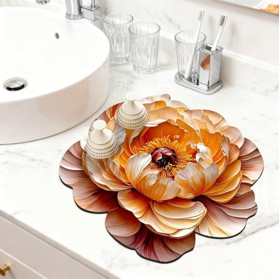 Yousheng 3D Dish Drying Mat Absorbent Kitchen Drying Mat Floral Reusable Washable Dish Drying Pad Non-slip Dish Rack Mats for Kitchen Counter