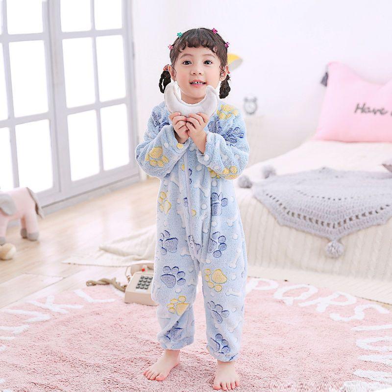Kids Onesie Boys Girls Long Sleeve Flannel Pajamas Children Winter Cartoon Pyjama Baby Sleepwear 1-4 Years Sleeping Bag