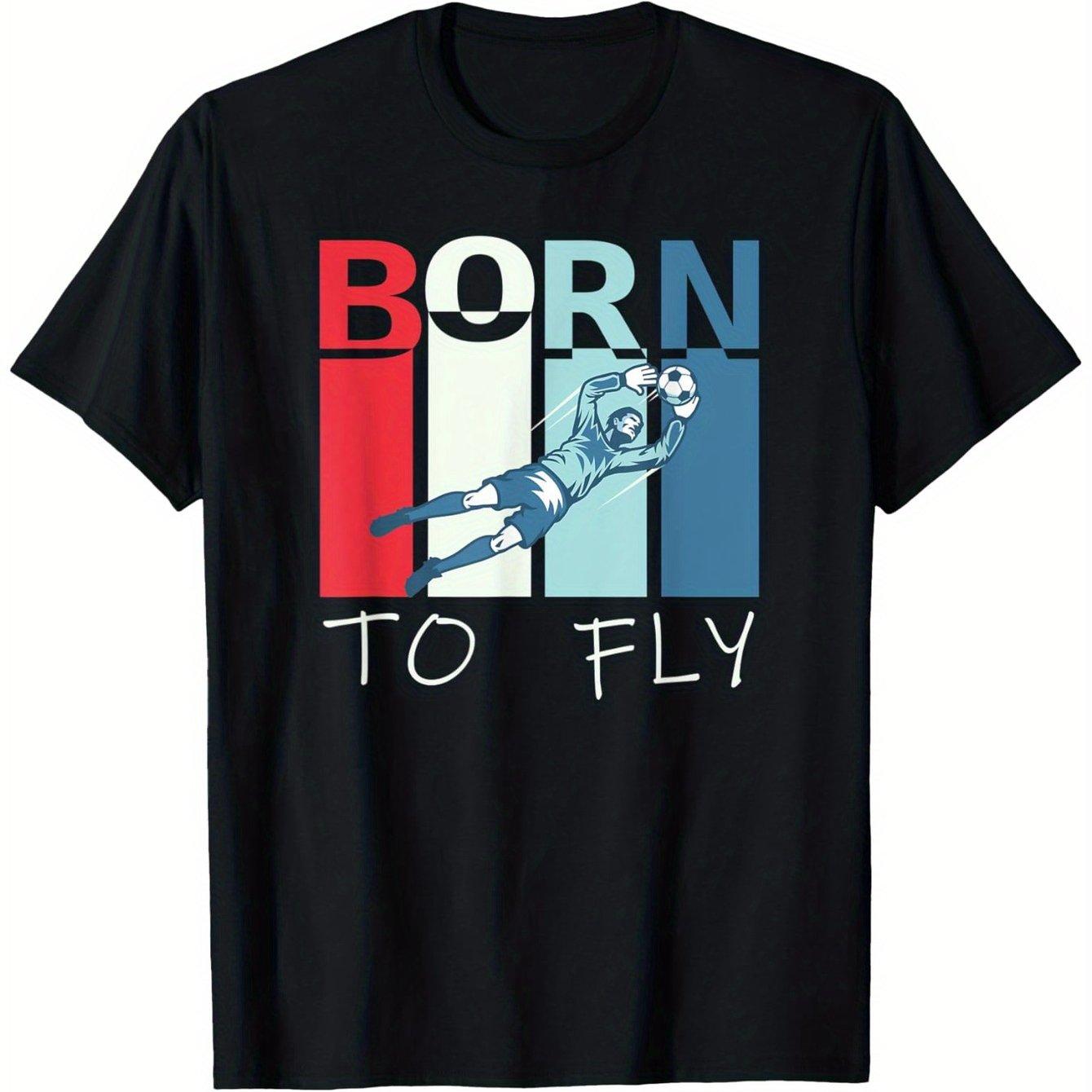 Футболка вратаря  Born to Fly  имеет интересный спортивный дизайн с принтом  BORN TO FLY  и иллюстрацией футболиста. XS чёрный