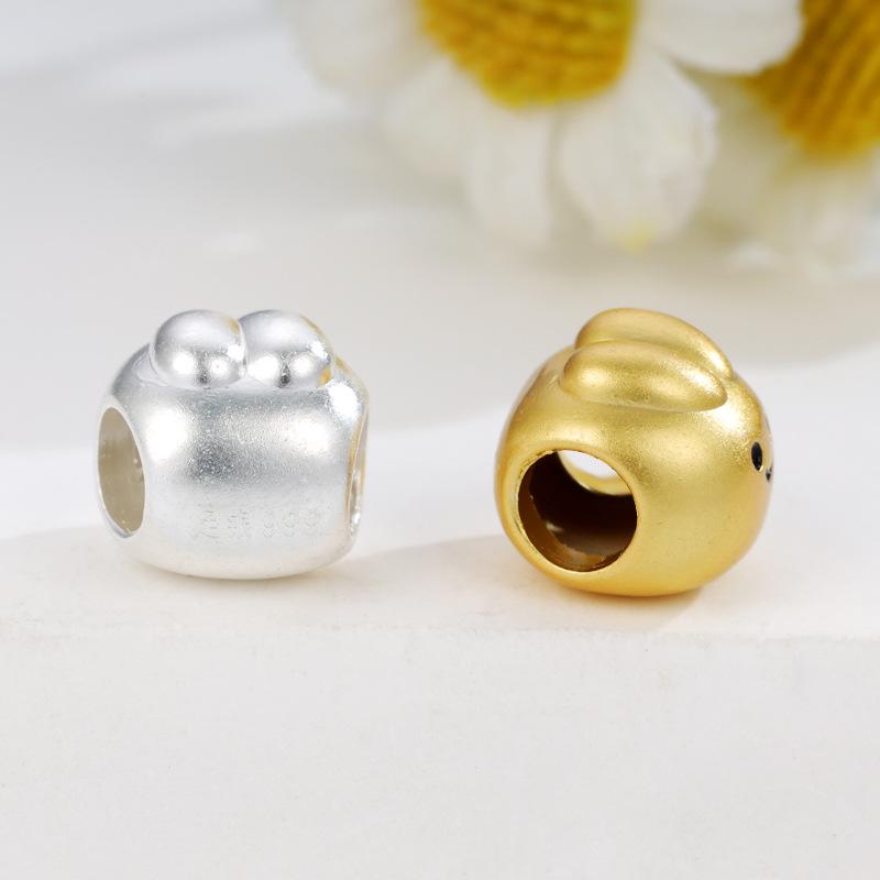 Sterling Silver 999 Little Rabbit Steamed Bun Beading Accessories for Handmade Jewelry