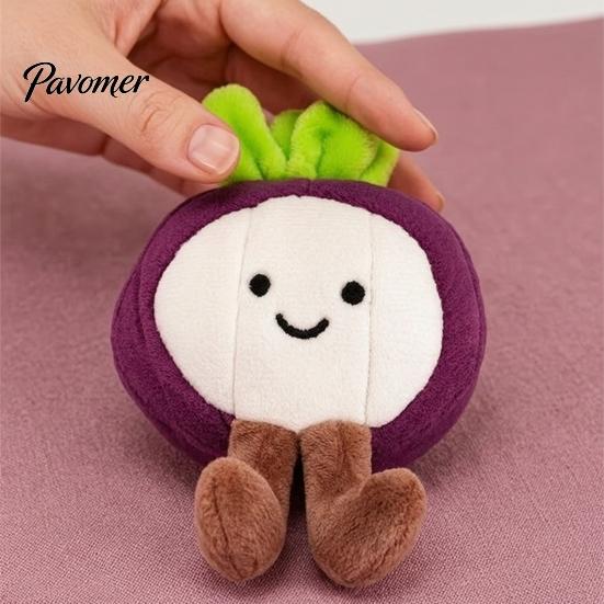 Interactive Pet Toys Plush Mangosteen Dog Toy with Bell, Cute Squeaky Fruit Boredom Breaker Toy, Soft Stuffed Chew for Dogs Puppies Biting Shaking