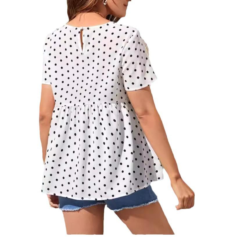 Polka Dot Short Sleeve Round Neck Maternity Top - Stylish & Comfortable