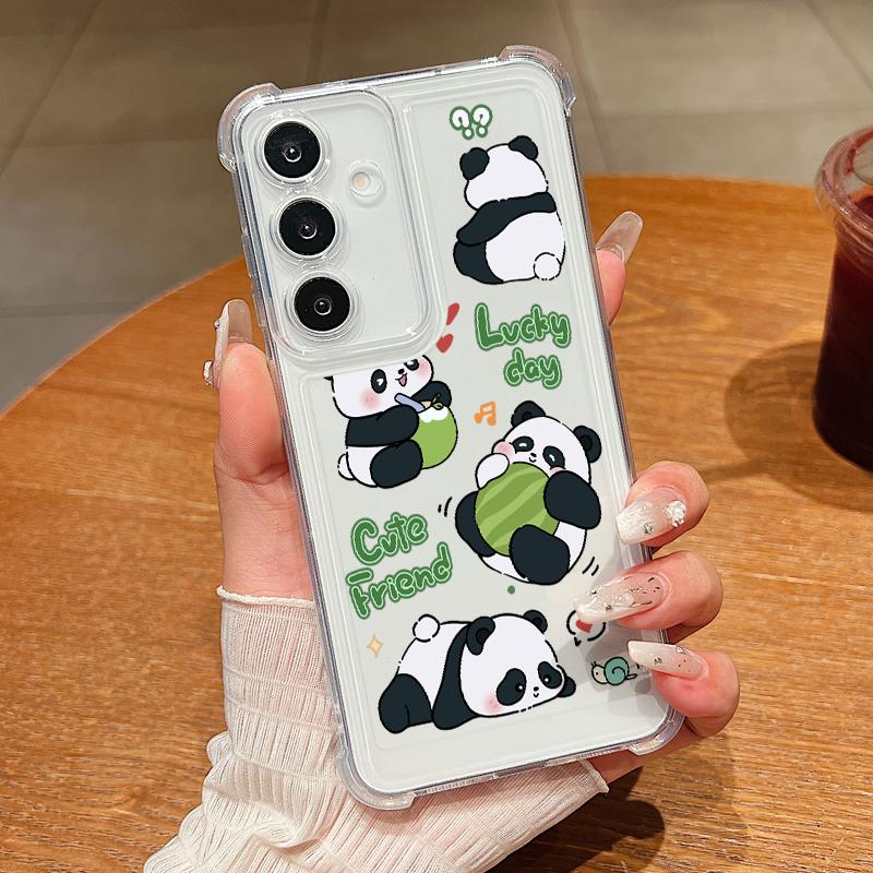 Panda Pattern Case For Samsung Galaxy S25 Edge S25 S24 S23 Ultra S22 Plus S24 FE A56 A36 A16 A15 A55 A54 Clear Soft Phone Cover