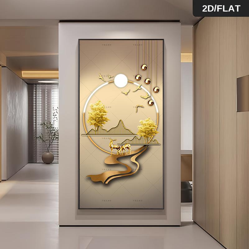 1 piece of modern light luxury living room decoration painting, new Chinese style wealth attraction, elk landscape hanging paint