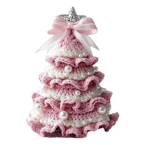 Decorative Yarn Tree for Bookshelves DIY Crochet Christmas Kit,Beginner-Friendly Xmas Craft Kit with Bow Complete Starter And Faux Pearl Embellishment