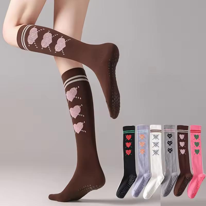Knee High Heart Pattern Grip Breathable Comfortable Soft Pilates Fitness Exercise Studio Home Cotton Flexible Warm Yoga Socks