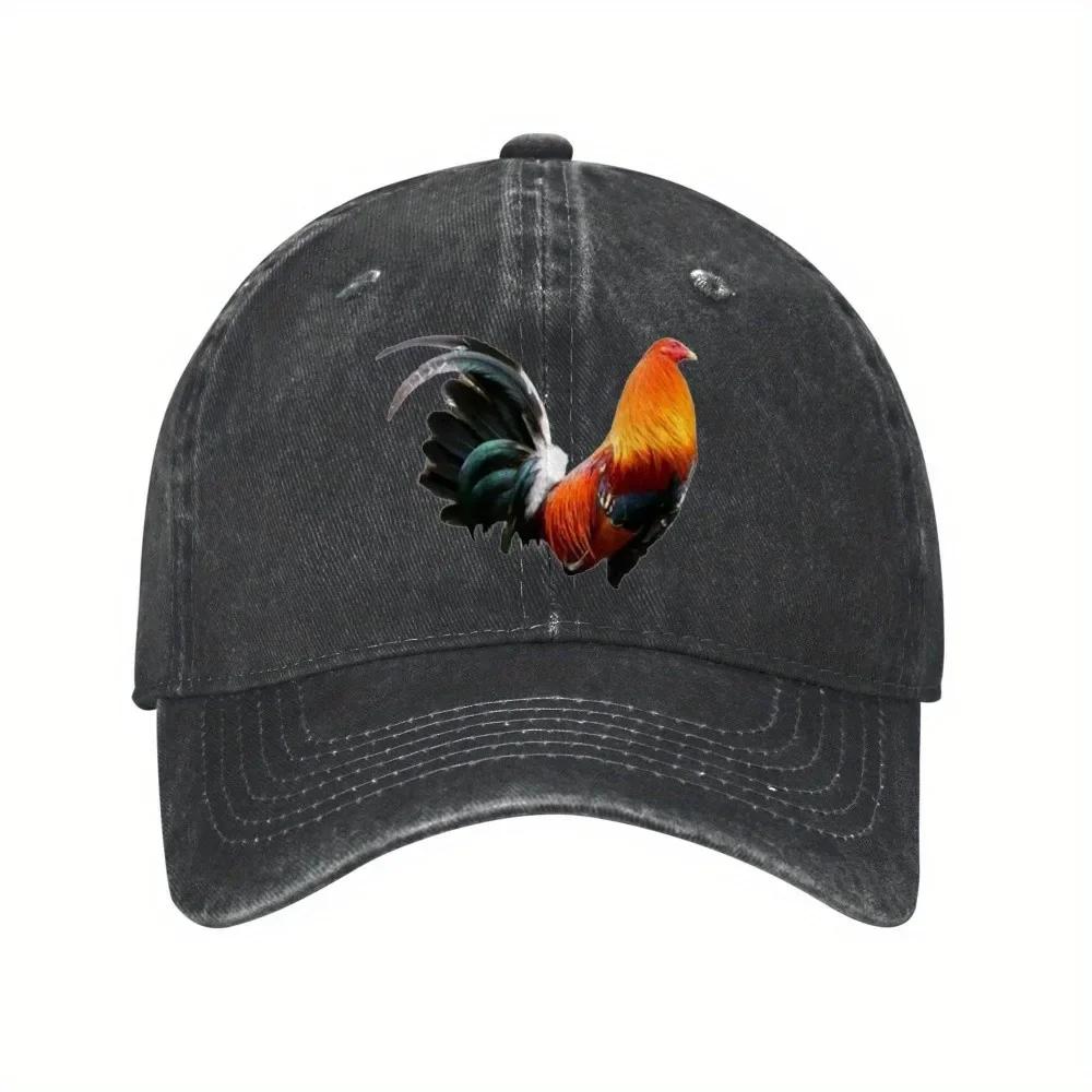 Rooster Graphic Washed Baseball Cap Vintage Denim Adjustable Outdoor Casual Hat for Unisex Women