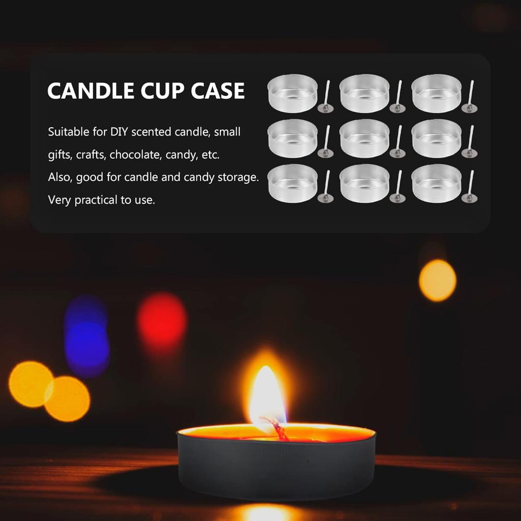 Candle Making Kit 100 Sets Aluminum Tea Light Tins Round Candle Cup with Candle Wicks Empty Wax Case Containers Candle for Christmas Wedding Party