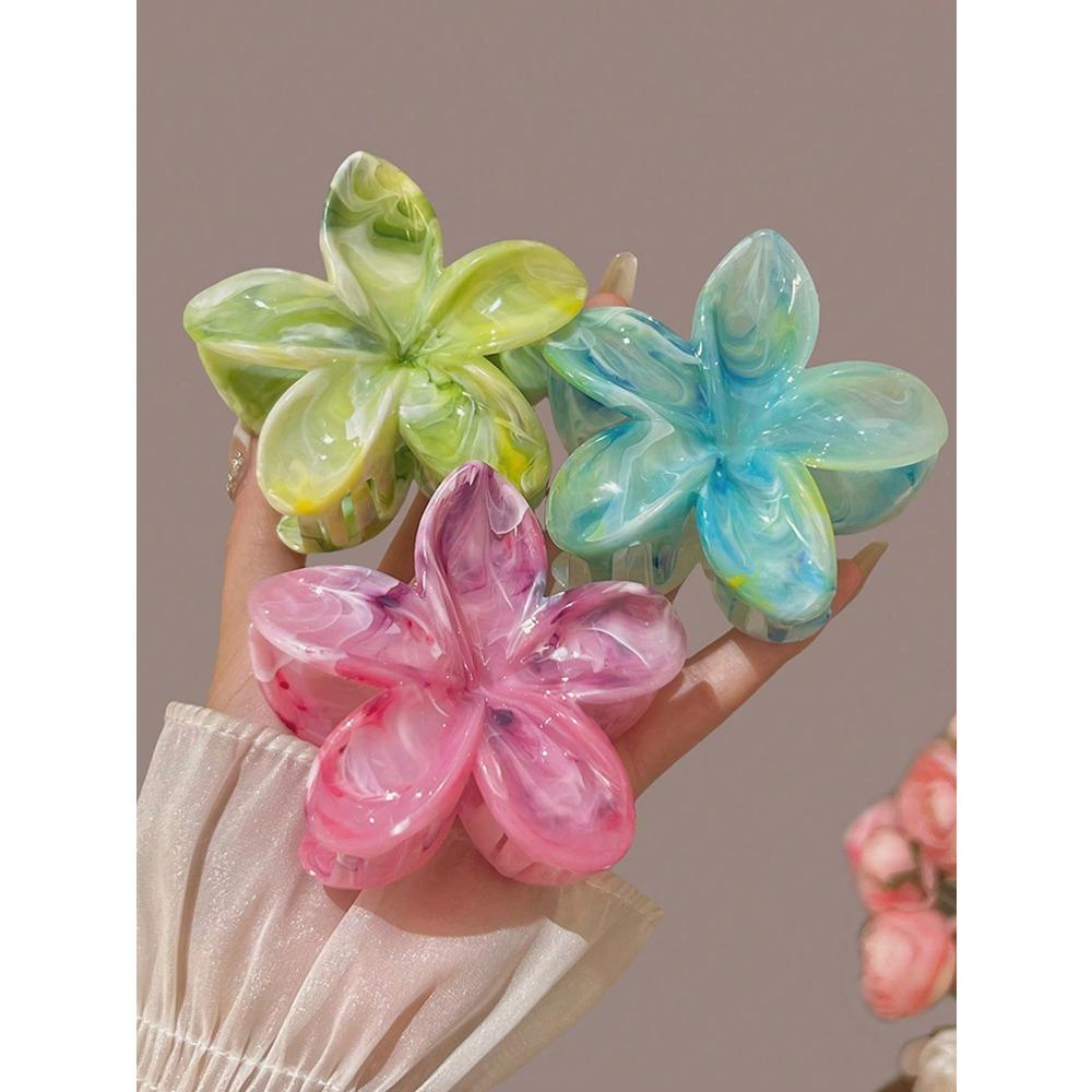 5pcs Women's Ombre Flower Hair Clips 8cm Plastic Hairpins, Elegant Bun Ponytail Accessories for Daily Party Vacation, Cute Hair Clamps