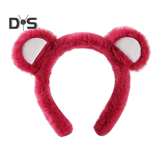 

Пов язка з ведмежими вушками Хеллоуїн Різдво Косплей Пухнаста гумка для волосся Вуха тварин Головний убір Аксесуар для костюма рожевий червоний колір