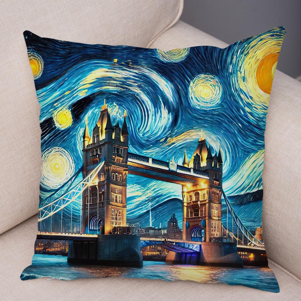 New York Paris London Rome Cushion Cover Decor Starry Sky Art Double Print Pillow Case Soft Plush Pillowcase for Sofa Home Car