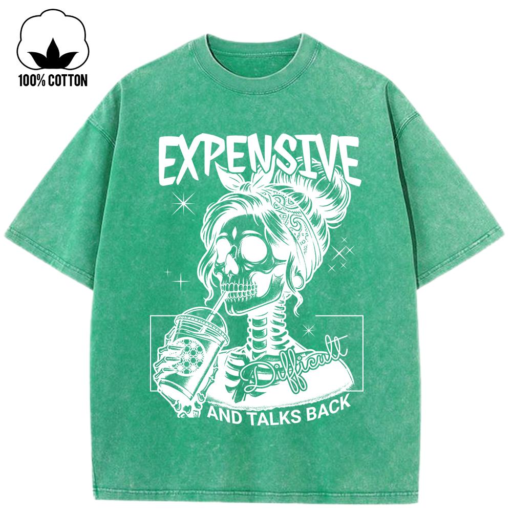 Teure Talks Back Trinken Totenköpfe Design Damen Gewaschene Löcher T-Shirts Rundhals Sport T-Shirt Locker Sommer Oberteile Baumwolle