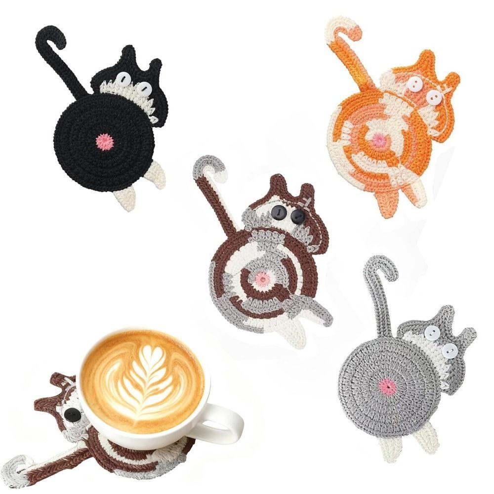 Cute Crochet Drink Mat Non-Slip Cute Cat Coasters Cat Butt Coasters Tea and Coffee