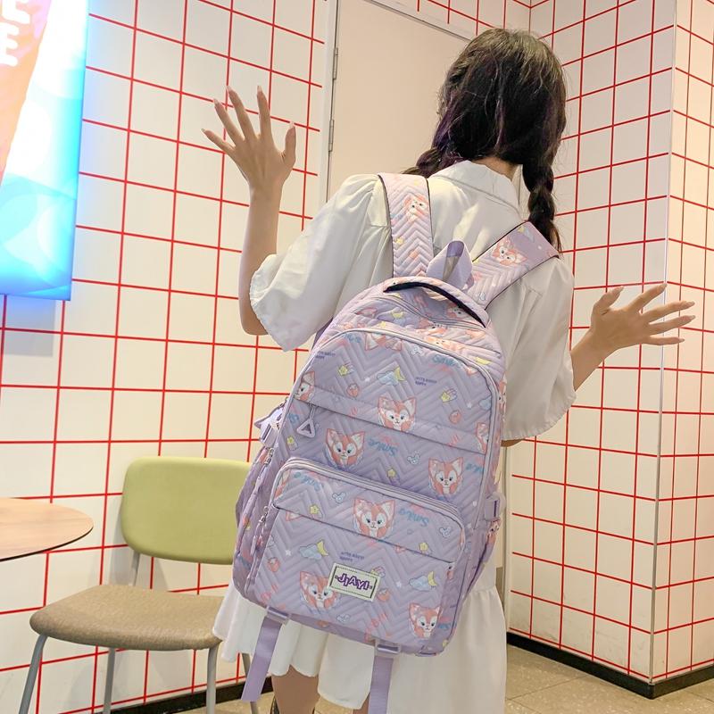 Grade 3-6 Schoolbag for Girls Fox Print Backpack Children Lightweight Backpack