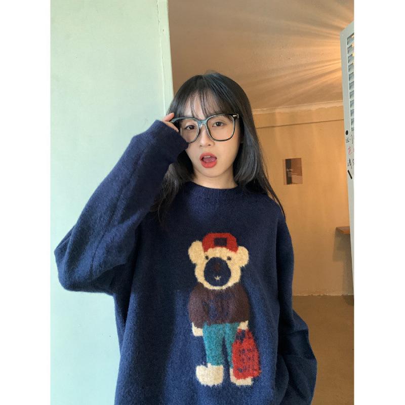 Weicher & Stilvoller Bärenpullover - Damen Herbst/Winter 2025, Koreanischer Locker Gestrickter Pullover