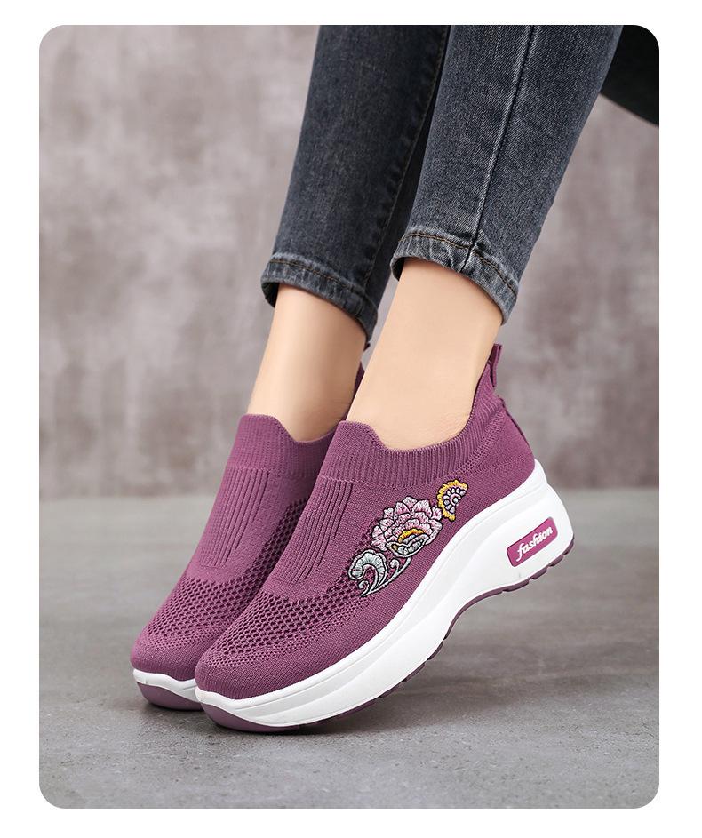 Women's Lightweight Platform Flyknit Sock Shoes: Breathable, Height-Boosting Casual Footwear for Spring