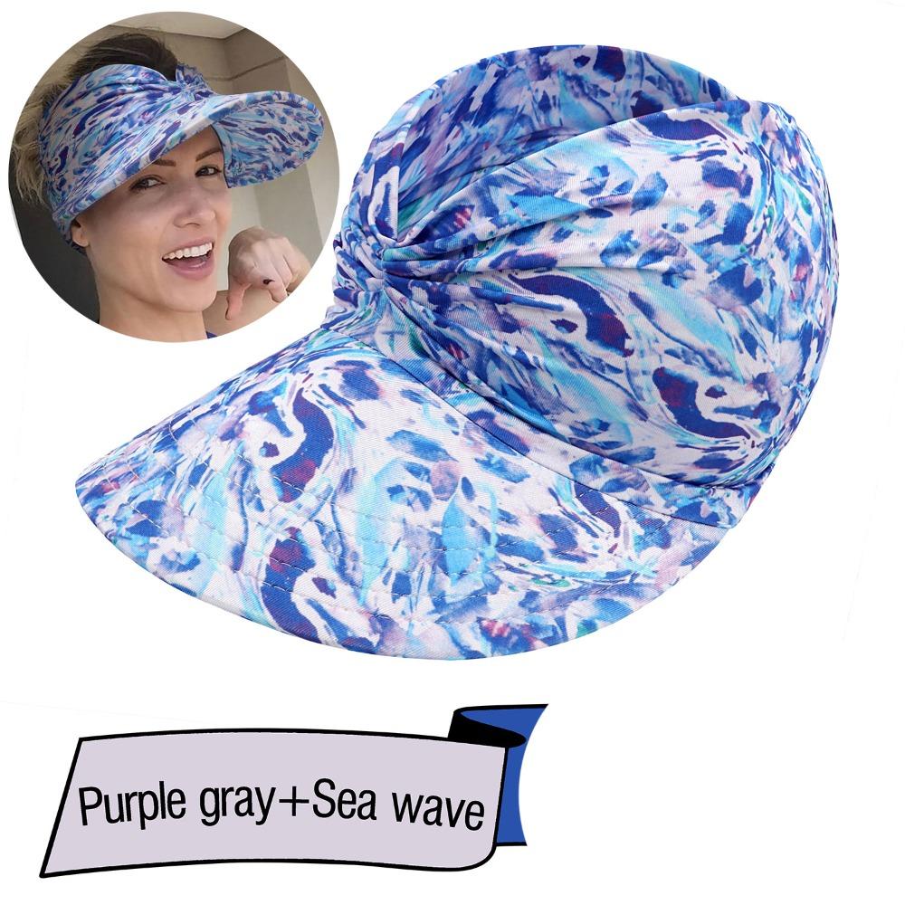 New Anti-UV Summer Visors Hat Flora Printing Breathable Empty Top Hat Empty Top Wide Large Brim Sun Hat Woman