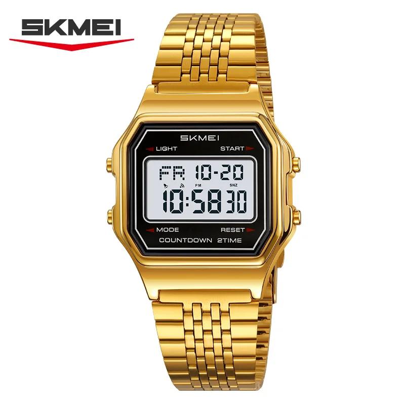 SKMEI 2465 Electronic Mens Wristwatches LED Display Sport Stainless Steel Waterproof Luxury Digital Watch for Men Reloj Hombre