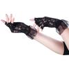 Women Bride Short Gloves Nightclub Hollow Out Lace Gloves Dancing Party Half Finger Gloves Pleated Cuff Decor Mitten