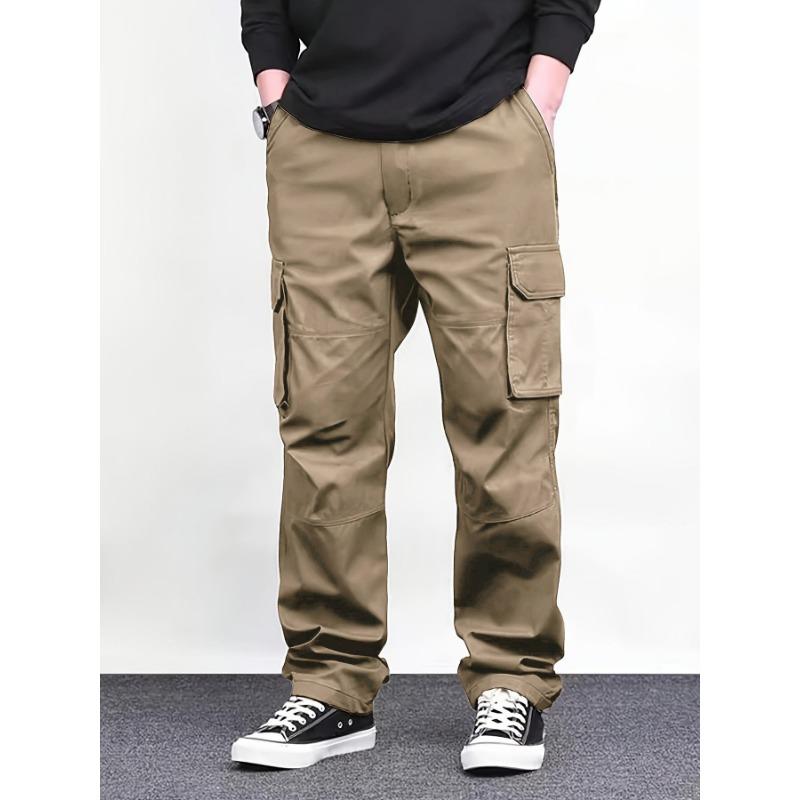 Men Multi Pocket Straight Leg Cargo Pants Loose Casual Outdoor Work Trousers