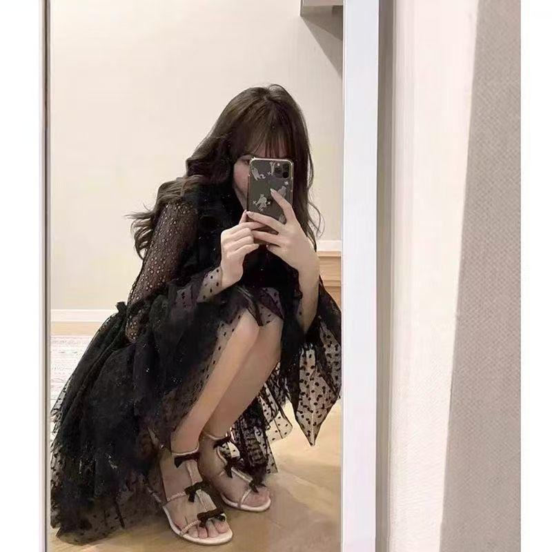 Thick Heel Medium Heel Sparkling Gold Roman Sandals Women's 2025 Vintage Open-toed Bow with Diamonds Stunning High Heel