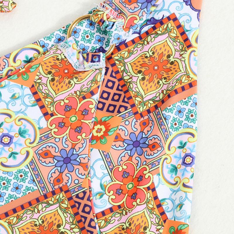 Long Sleeve Swimsuit Women High Waist Bikini Set Three Pieces Cover Up Summer Ethnic Style Push Up Beach Wear