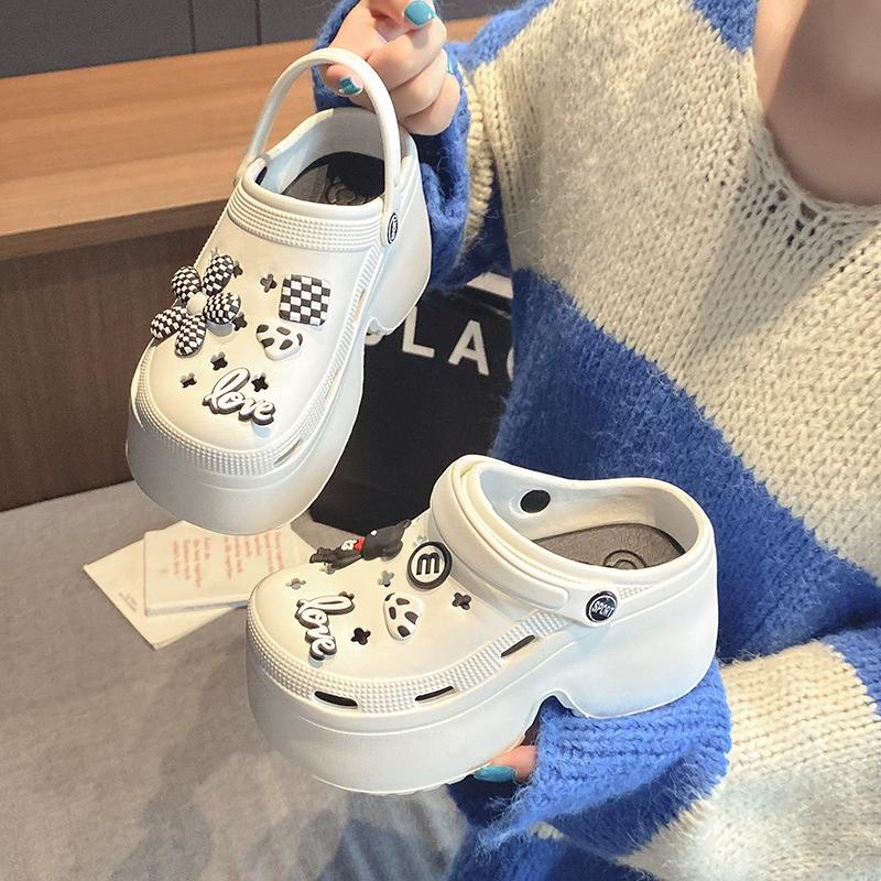 Decorative Buckle Wedge Sandals Women Thick Bottom Platform Beach Sandals Woman Summer Closed Toe Non-slip Soft Sole Slides