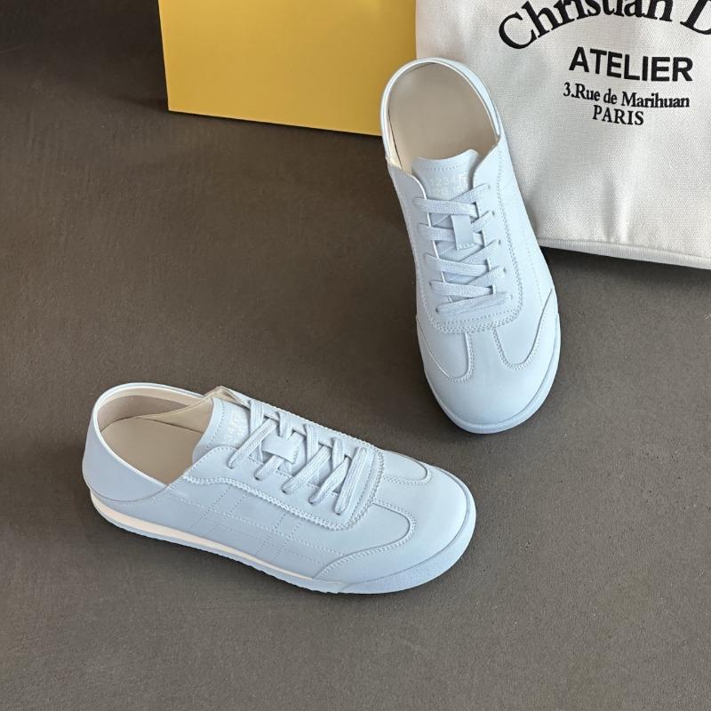 Leather little white shoes women's spring and summer new lace breathable mesh flat-soled casual shoes