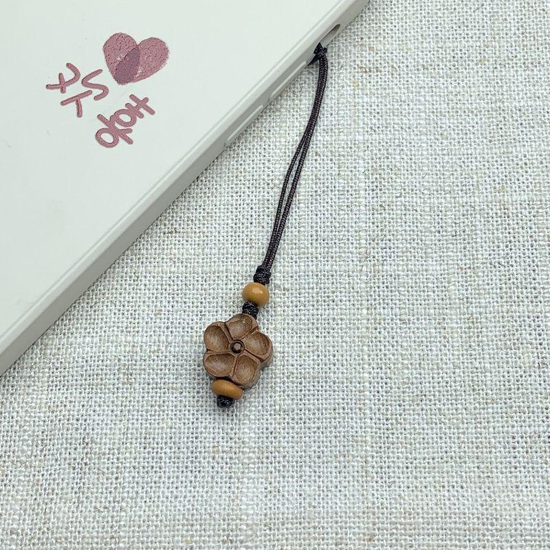 Peach Wood Lotus Plum Blossom Charm Keychain: Ancient-Style Pendant for Men & Women with Silk Flowers