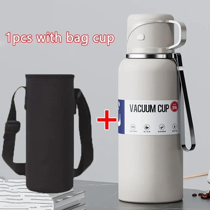 Sticlă Termică de Apă 2L Capacitate Mare cu Pai Termos din Oțel Inoxidabil Sticlă pentru Apă Rece și Caldă Cană Termos Sport