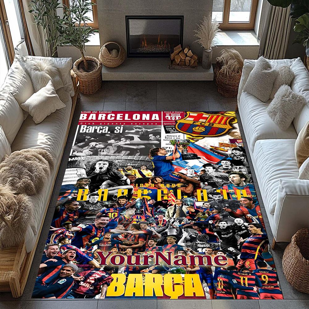 FC Barcelona personalisierter Namens-Teppich Perfekt für Esszimmer im Freien Eingangsbereich Flur Rutschfester Teppich Büros Dekorieren Hochzeitsfeier Geschenk