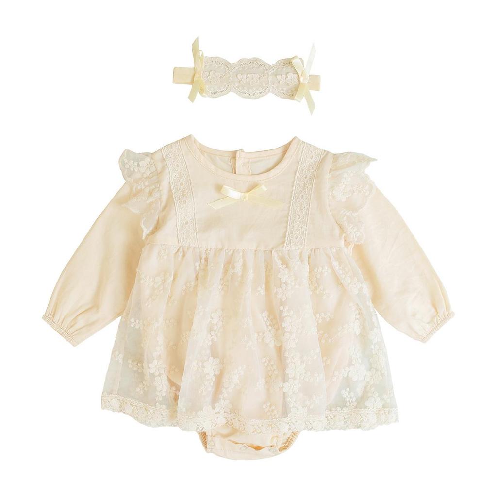 Korean Style Newborn Lace Romper - Baby Long Sleeve Bodysuit for Spring/Autumn