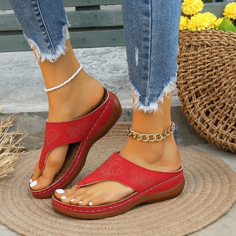 Summer large size toe wear beach sandals flat bottom thick bottom slope heel slippers women