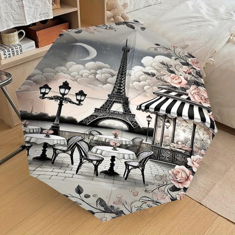 1PC Parisian, Cafe Umbrella-8-Rib Reinforced, Automatic Open, Lightweight & Durable, Cute Fashion Accessory for Outdoor, Beach, or Casual Use, Beach U