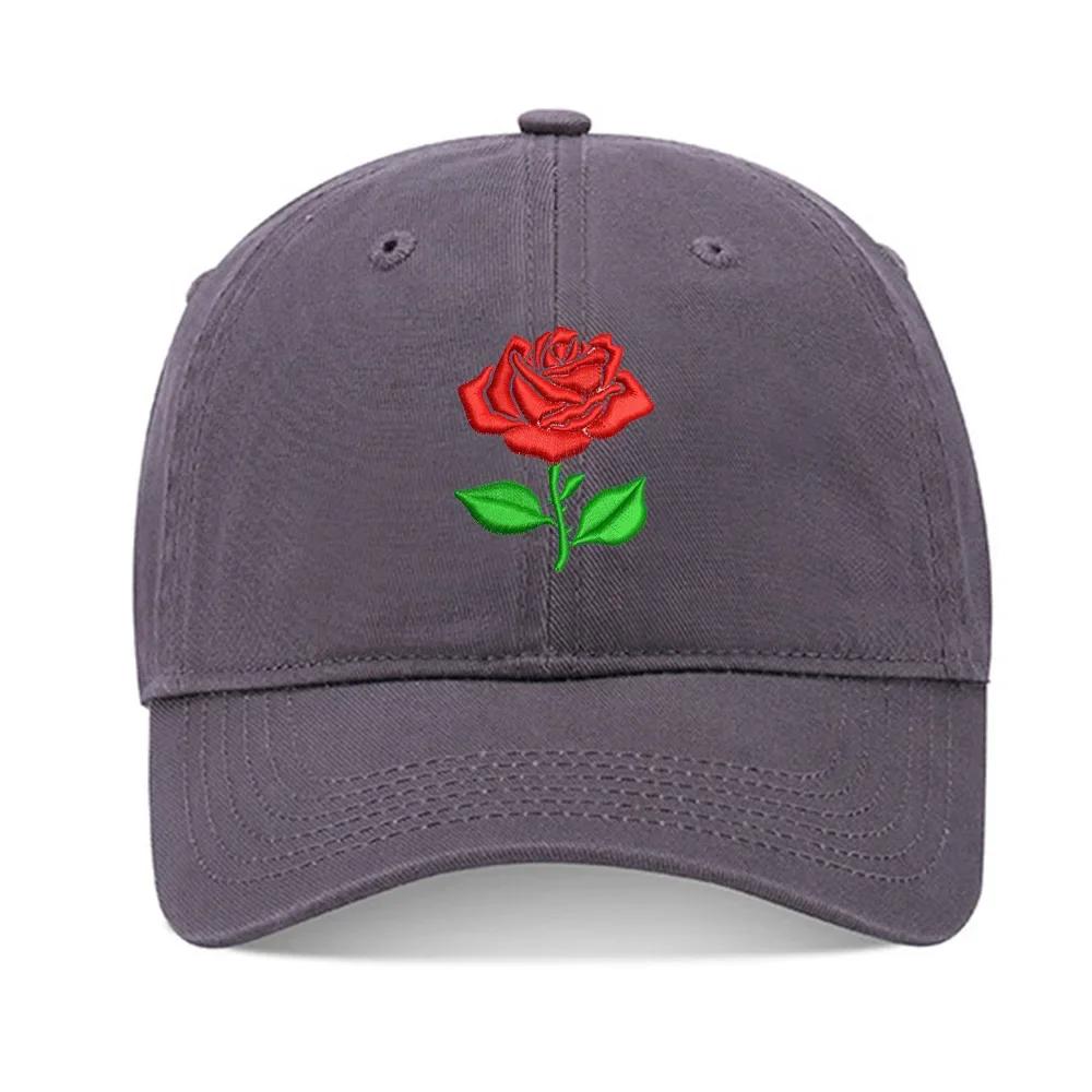 Lyprerazy Baseball Hat Rose Floral Unisex Embroidery Baseball Cap Washed Cotton Embroidered Adjustable Cap