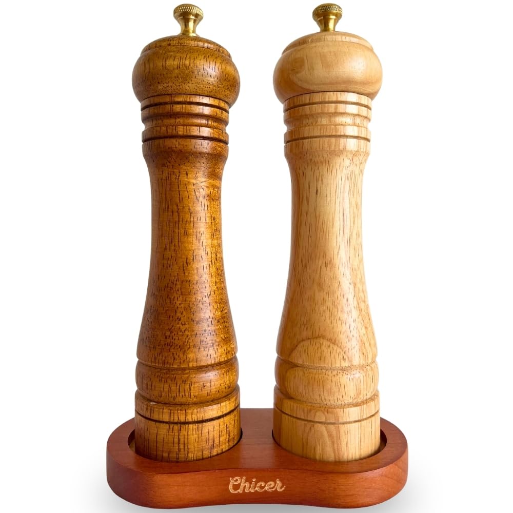 

Набор из 2 мельниц Chicer Pepper Manual Oak Golden Leave the Table, деревянные, [в комплект входит блюдце] Стильный, роскошный, деревянный, ручка, S/P с гравировкой, не пачкается, (8
