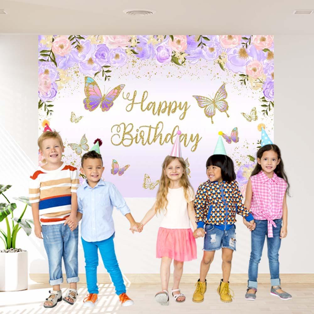 Newborn Baby Shower Backdrop Butterfly Flowers Princess Girl Happy Birthday Party Decor Banner Photography Background