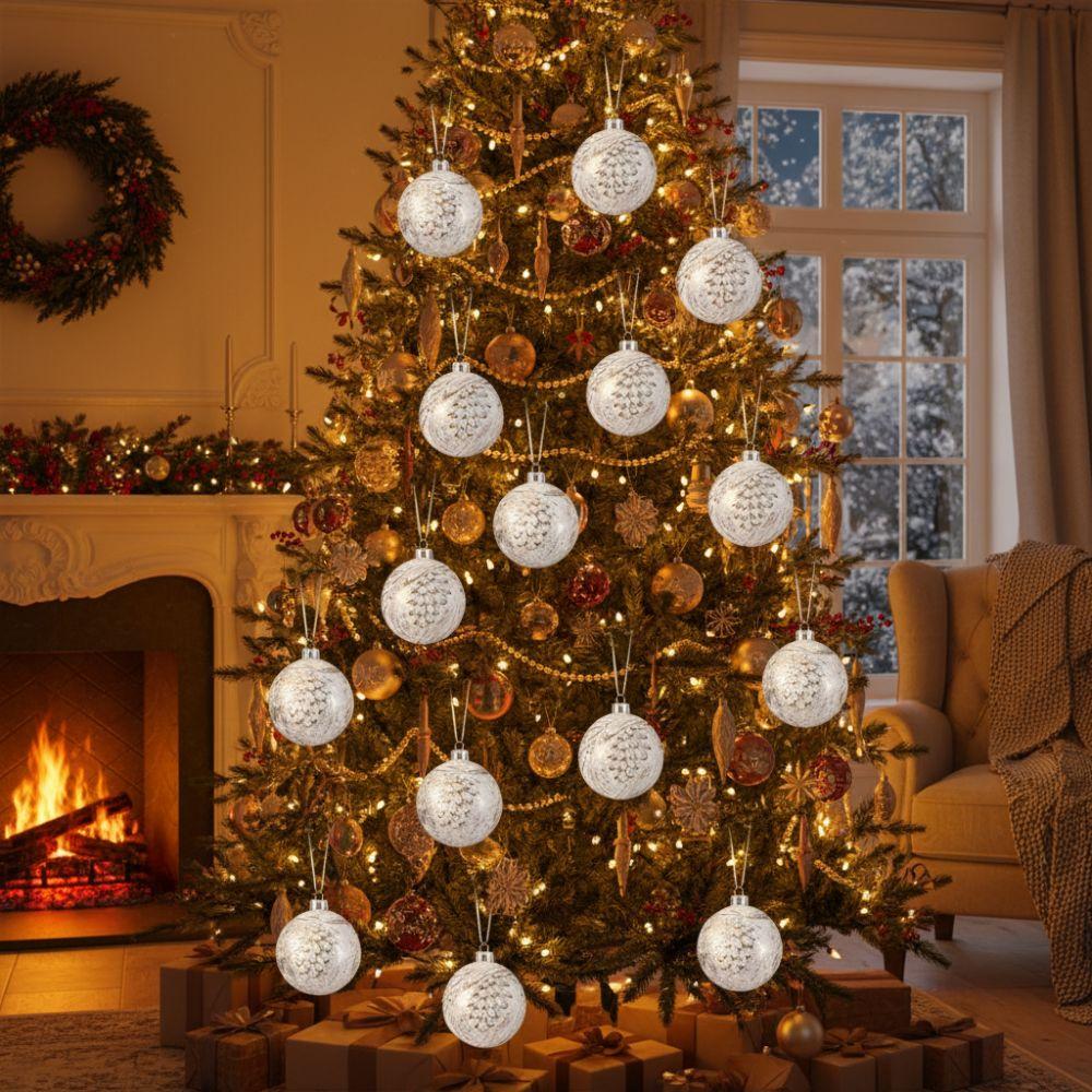 12pcs 8cm Christmas Hanging Balls Vintage Xmas Tree Decoration Christmas Baubles Home Decor