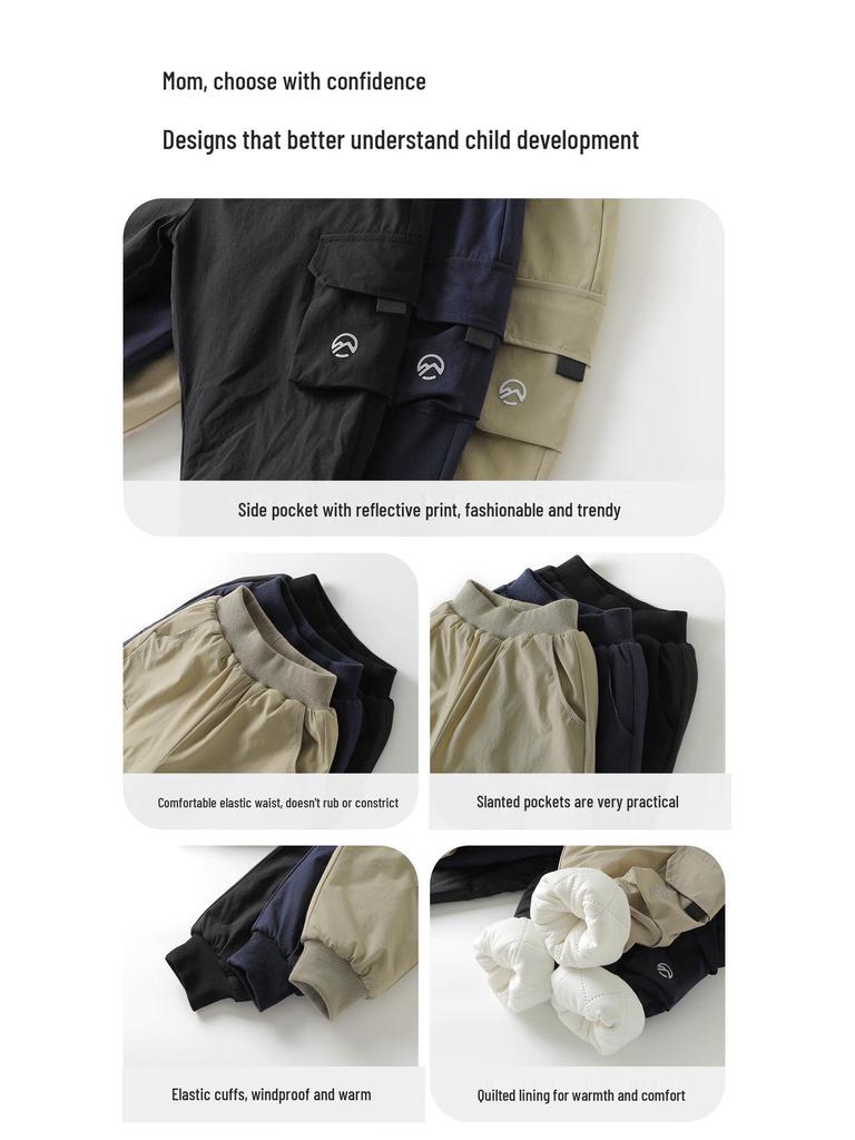 European Boys' Thickened Cotton Workwear Pants, Winter 2025 - Warm Toddler Long Pants, New Children's Clothing