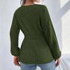 Women's Fashion V-Neck Pullover Shirt Solid Color Long Sleeve Ruffle Waist Women's Shirt
