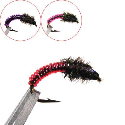 10PCS #12 Pink Red Purple Caddis Larva Chironomid Midge Pupa Buzzer Zebra Nymph Trout Flies Fly Fishing Hook