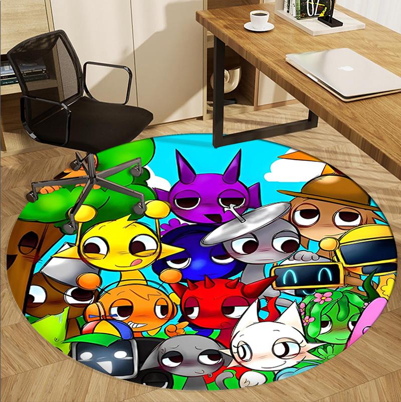 Sprunki Game Pattern Round Rug, Indoor/Outdoor Mat, for Picnic, Gameroom, Bedroom, Office, Living Room, Home Decor Carpet, Birthday Gift
