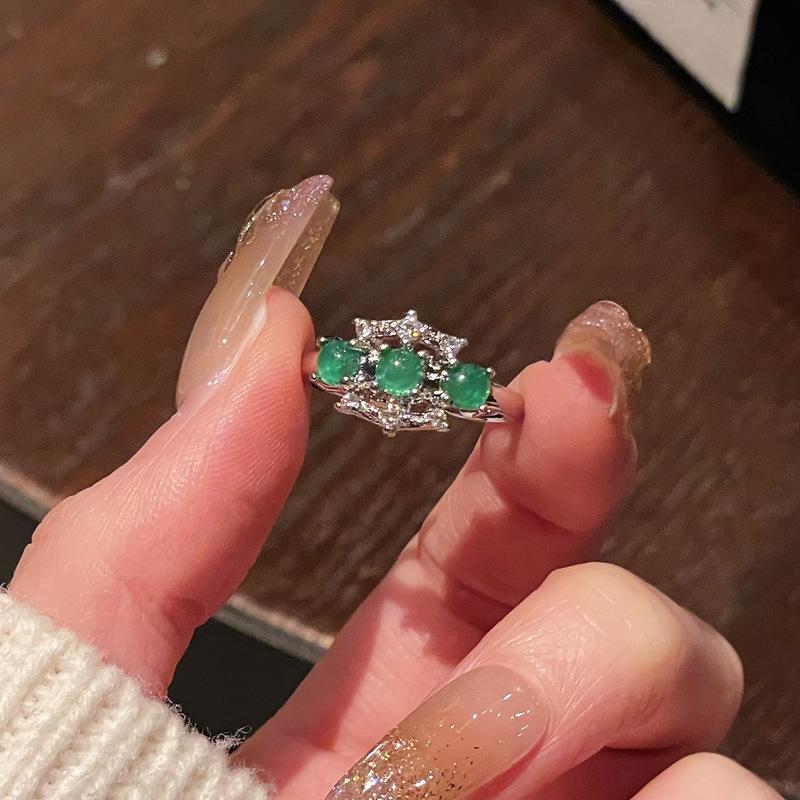 Emerald Series Open Ring Niche Design Simple Fashion Light Luxury Accessories Women