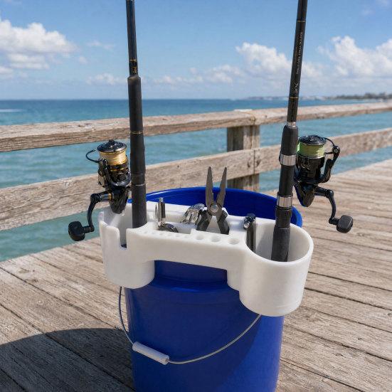 Fishing Rod Holder, Rack with Multiple Rod Slots And Tool Storage, Durable Outdoor Bucket Bracket, for Beach And Boat Fishing Organizer