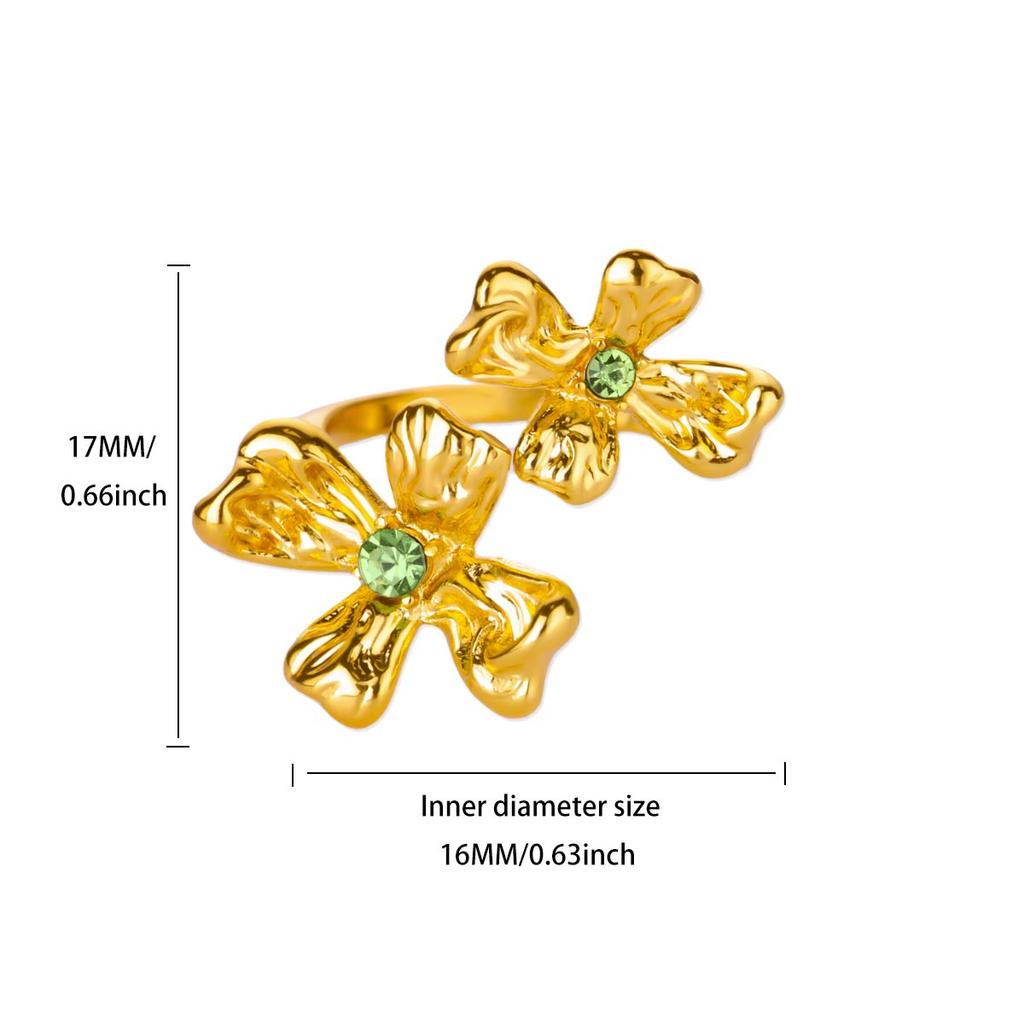 Edelstahl Grün Opal Stein Ringe für Damen Mädchen Vintage Gold Farbe Offener Blumenring Hochzeit Party Schmuck Zubehör