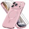 Case for iPhone 18 Pro Max, Anti-Scratch Silicone with Magnetic Circle - Pink - 2 Tempered Glasses