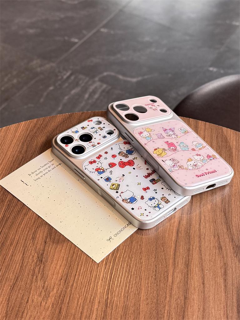 Kawaii Characters Hello Kitty Glitter Phone Case For iPhone 15 16 17 Pro Max INS Cute Sweet Style Large Window Shockproof